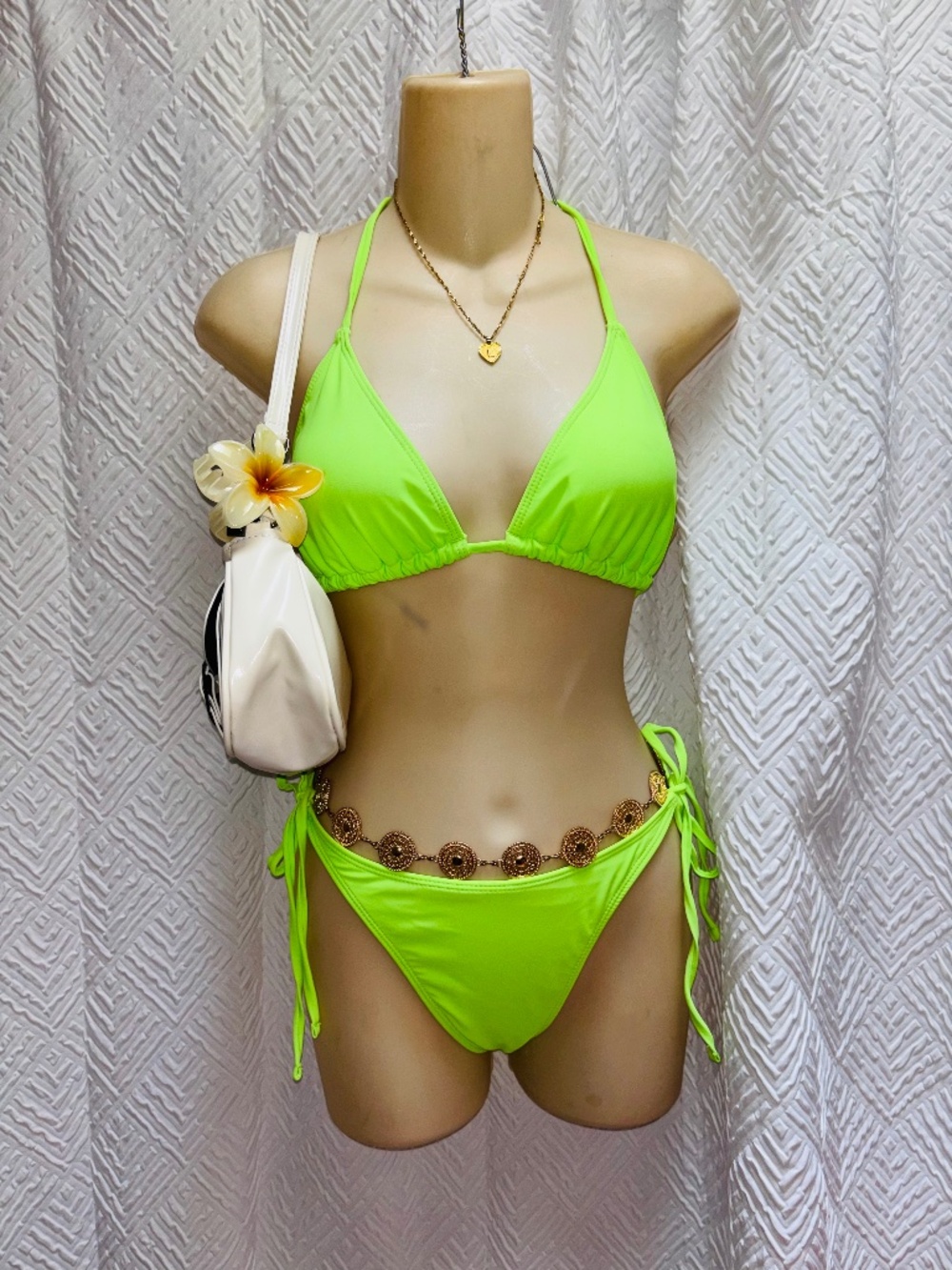 Neon green string bikini size medium